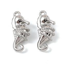 Платина Латунные микро проложить кубического циркония прелести, морской конек, платина, 14.5x6.5x4.5 мм, отверстие : 1 мм