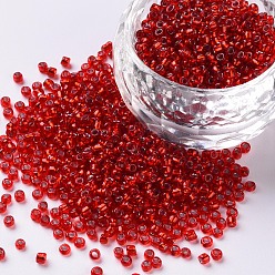 Red 12/0 Glass Seed Beads, Silver Lined Round Hole, Round, Red, 2mm, Hole: 1mm, about 30000 beads/pound