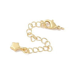 Звезда Латунный удлинитель цепи, с застежкой-карабином и подвесками, стойки покрытие, без кадмия и без свинца, долговечный, реальный 18 k позолоченный, звезда, 72 мм, очарование: 8.5x5.5x2 мм