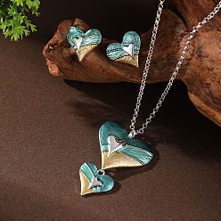 Темный Морско-зеленый Комплекты из серег-гвоздиков и ожерелий с эмалью в форме сердца для женщин, темно-зеленый, 420 мм