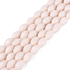 Old Lace Opaque Solid Color Glass Beads Strands, Rice, Faceted, Old Lace, 8~9x5~6mm, Hole: 0.9~1mm, about 67~68pcs/strand, 22.83~23.62 inch(58~60cm)