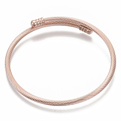 Or Rose Fabrication de bracelets de manchette en alliage, bracelets de couple, avec embouts amovibles, or rose, 3mm, diamètre intérieur: 2-1/8 pouce (5.4 cm), capuchon d'extrémité: 8x4.5 mm