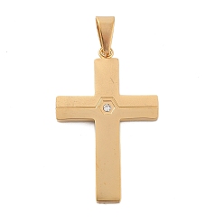 Золотой 304 из нержавеющей стали горный хрусталь подвески, крестик, вакуумные покрытия, золотые, 42x27x2.5 мм, отверстие : 9.5x5 мм