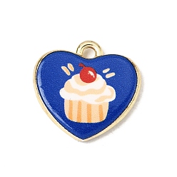 Food Печатные подвески сплава, сердце прелести, долговечный, стойки покрытие, золотые, торт, 17x18x3 мм, отверстие : 1.6 мм