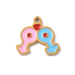 Разноцветный 304 из нержавеющей стали шармы эмали, реальный 18 k позолоченный, женский символ амулет, красочный, 12x13x1 мм, отверстие : 1.2 мм