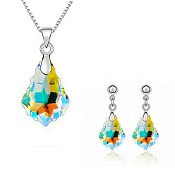 Разноцветный Ожерелье из сплава со стеклянной подвеской и серьгой-гвоздиком, платина, граненые, красочный, 400 мм