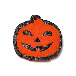 Тыква Деревянные подвески с односторонним принтом, чары дня хэллоуина, тыква, 34x33.5x2.5 мм, отверстие : 1.6 мм