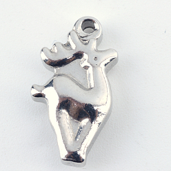 Stainless Steel Color Tarnish Resistant 201 Stainless Steel Christmas Reindeer/Stag Pendants, Stainless Steel Color, 17x10x4mm, Hole: 1.5mm