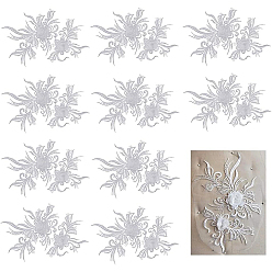 Белый 3d цветок полиэстер кружево компьютеризированная вышивка украшения аксессуары, для одежды своими руками, пакет, брюки, украшение обуви, белые, 150x205x3 мм, 10 шт / коробка