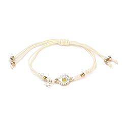 Белый Подвески из эмали из сплава подсолнечника, плетеные браслеты, регулируемые браслеты из нейлонового шнура для женщин, белые, 3-3/4 дюйм (9.4 см)