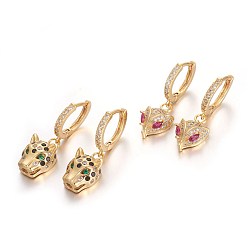 Color mezclado Pendientes leverback latón, con circonita, formas mixtas, dorado, color mezclado, 30 mm, pin: 1 mm