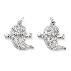 Платина Хэллоуин стойка покрытие латунь микро проложить прозрачные подвески из кубического циркония, с целью перехода в кольце, долговечный, без кадмия и без свинца, призрак, платина, 15x15x4 мм, отверстие : 2 мм