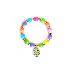 Разноцветный Браслеты с эмалированными подвесками из пасхального сплава, акриловые круглые бусины эластичные браслеты для женщин, яйцо, красочный, 7.09 дюйм (18 см)
