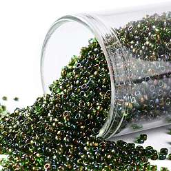 (247) Inside Color AB Jonquil/Dk Plum Lined TOHO Round Seed Beads, Japanese Seed Beads, (247) Inside Color AB Jonquil/Dk Plum Lined, 15/0, 1.5mm, Hole: 0.7mm, about 15000pcs/50g