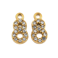 Number 304 подвески из нержавеющей стали, с кристально горный хрусталь, числовые прелести, реальный 14 k позолоченный, число, 9x4.5x1 мм, отверстие : 1 мм