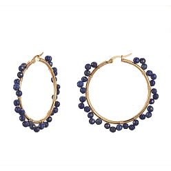 Lapislazuli 201 Edelstahl Creolen Ohrstecker , mit natürlichem Lapislazuli und Pappkarton, Ring, 52x4 mm