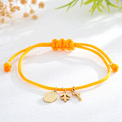 Стрелец Браслеты с подвесками в виде креста и созвездия из латуни, регулируемые браслеты шнур, Стрелец, 11.02 дюйм (28 см)