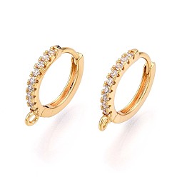 Настоящее золото 18K Латунный микропаве кубический цирконий кольцо серьги фурнитура, без свинца, без никеля и без кадмия, кольцо, реальный 18 k позолоченный, 16x14.5x2 мм, отверстие : 1.2 мм, штифты : 0.9 мм