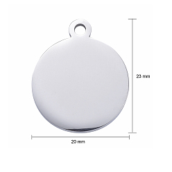 Stainless Steel Color 304 Stainless Steel Pendants, Manual Polishing, Blank Stamping Tags, Flat Round, Stainless Steel Color, 23x20x1.8mm, Hole: 2mm