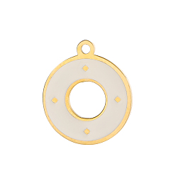 (404) Непрозрачное AB Кислое яблоко 304 нержавеющей стальной эмали подвески, плоские круглые прелести, ионное покрытие (ip), реальный 14 k позолоченный, цветочный белый, 12x10 мм