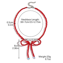 Красный Женские ожерелья из бисера из цинкового сплава и стеклянного бисера, бантом, красные, 14.96 дюйм (38 см)