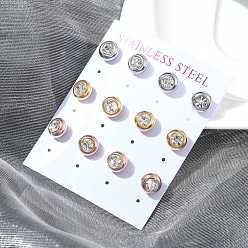 (52) Непрозрачная лаванда Ионное покрытие (ip) 304 плоские круглые серьги-гвоздики из нержавеющей стали, с четким кубического циркония, разноцветные, 8.5 мм, 12 шт / комплект