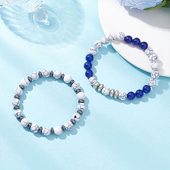 Смешанные камни 2 шт. 2 стили браслеты из натуральных и синтетических драгоценных камней, эластичные браслеты для женщин и мужчин, круглые, бусины : 8 мм, внутренний диаметр: 2-1/4 дюйм (5.55 см), 1 шт / стиль