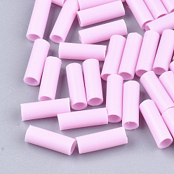 Pearl Pink Rubber Beads, Tube, Pearl Pink, 12~12.5x4~4.5mm, Hole: 3mm, about 4000pcs/500g
