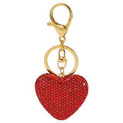 Красный Брелки в форме сердца из полимерной глины со стразами ручной работы, с железными кольцами и застежками-карабинами, золотые, красные, 101 мм