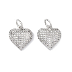 Платина Латунные микро проложить кубического циркония подвески, с прыжковых колец, без кадмия и без свинца, сердце, платина, 16x15x4.5 мм