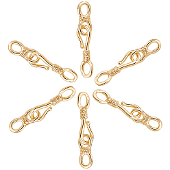 Real 18K Gold Plated Brass Hook and S-Hook Clasps, Nickel Free, Real 18K Gold Plated, 27.5mm, Hook: 18x5.5x2mm, Hole: 2.5x4mm, Link: 12x5x2.5mm, Hole: 2x3mm, 6sets/box