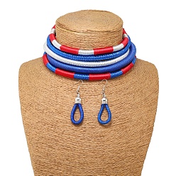 Синий Сплав с полиэстеровым шнуром многослойные ожерелья и серьги-капли, платина, синие, 400 мм