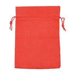 Red Polyester Imitation Burlap Packing Pouches Drawstring Bags, Red, 18x13cm
