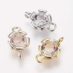 Mixed Color Brass Rhinestone Links connectors, Flower, Mixed Color, 14x9x5mm, Hole: 2mm