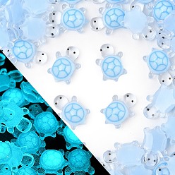 Небесно-голубой Светящиеся кабошонов смолы, светится в темноте, черепаха, голубой, 11x7.5x4 мм