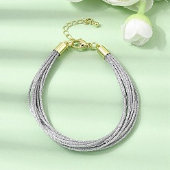 Dark Gray Polyester Metallic Braided Multi-strand Cord Bracelet for Bracelet Making, with Brass Findings, Long-Lasting Plated, Rack Plating, Dark Gray, 7.24 inch(18.4cm)