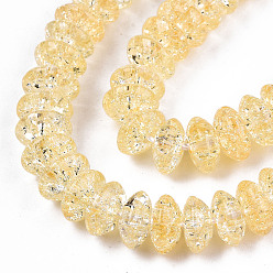 Gold Crackle Glass Beads, Dyed & Heated, Rondelle, Gold, 8x4mm, Hole: 1mm, about 89~95pcs/strand, 15.16~15.55 inch(38.5~39.5cm)