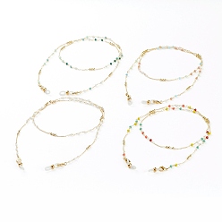 Mixed Color Eyeglasses Chains, Neck Strap for Eyeglasses, with Faceted Round Glass Beads, Brass Lobster Claw Clasps and Rubber Loop Ends, Real 18K Gold Plated, Mixed Color, 27.48 inch(69.8cm)