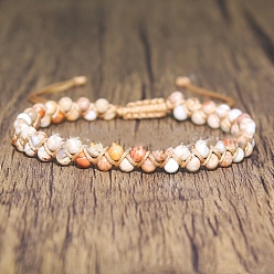 Имперская яшма Браслеты из круглых бусин из натуральной окрашенной императорской яшмы с плетением, 6-1/4 дюйм (16 см)