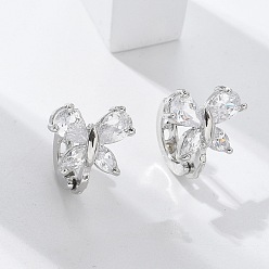 Платина Латунные серьги обруча, с эмалью, без свинца и без кадмия, долговечный, стойки покрытие, бабочка, платина, 12x13 мм