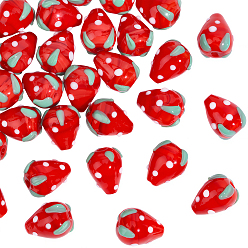 Red 30Pcs Lampwork Beads, 3D Strawberry, Red, 15x11mm