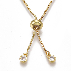 Golden Brass Bracelets Making, Slider Bracelets, with Cubic Zirconia, Golden, 9-7/8 inch(25cm), Hole: 1.5mm