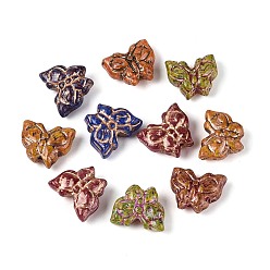 (52) Непрозрачная лаванда Пикассо, запеченная краска, стекло и золотистые металлические бусины, переплетенные между собой., бабочка, разноцветные, 11.5~12x14~15x5.5~6 мм, отверстие : 1~1.2 мм