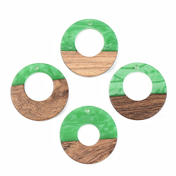 Green Opaque Resin & Walnut Wood Pendants, Ring, Green, 28x3mm, Hole: 2mm