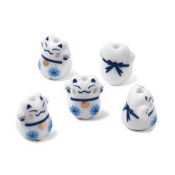 Белый Фарфоровые бусины ручной работы, состояние кошки, яркие глазированный фарфор, белые, 13.5x12.5~13x11.5 мм, отверстие : 2.5 мм