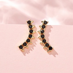 Negro Pendientes trepadores de latón con circonitas cúbicas engastadas, plano y redondo, real 18 k chapado en oro, sin plomo y cadmio, larga duración plateado, chapado en rack, negro, 17.5x7.5x7 mm