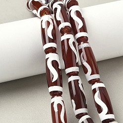 Ruyi Pattern Нити бусин дзи в форме риса в тибетском стиле, природных бисера агат, окрашенная и подогревом, седло коричневый, Жуйи узор, 29~30x9.5~10.5 мм, отверстие : 2~3 мм, около 10 шт / нитка, 11.38~11.61'' (28.9~29.5 см)