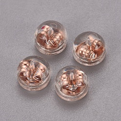 Розовое Золото Латунные и пластиковые ушные гайки, спинки для серьги, долговечный, полукруглый, розовое золото , 5.5x4 мм, отверстие : 0.6 мм