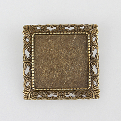 Античная Бронза Сплавочная фурнитура для броши, античный сплав, с железной фурнитурой для броши , квадратный, без кадмия, без никеля и без свинца, античная бронза, лоток, 25x25 мм, 35x35x3 мм, штифт: 0.6 мм