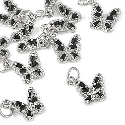 Black SHEGRACE Brass Micro Pave Cubic Zirconia Charms, Butterfly Charms, Cadmium Free & Lead Free & Nickel Free, Long-Lasting Plated, Platinum, Black, 11x12x3mm, Hole: 3mm